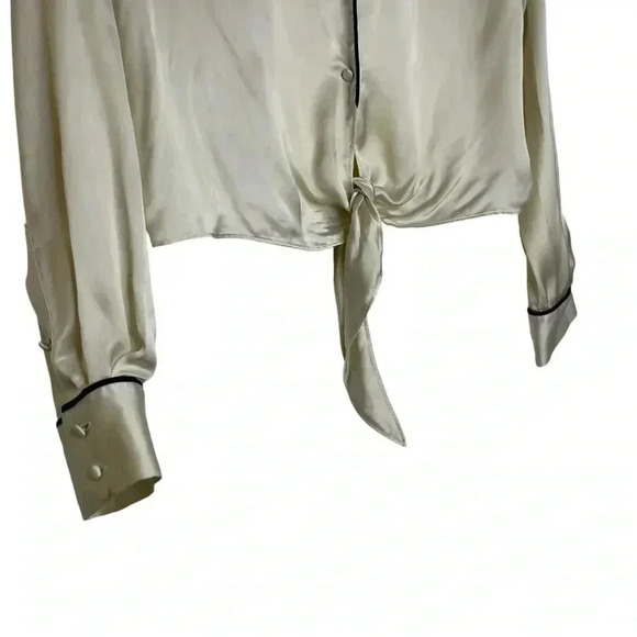 Aritzia Wilfred Tie Front Blouse Long Sleeve Silky  Beige Collar Size Small - Picture 7 of 9